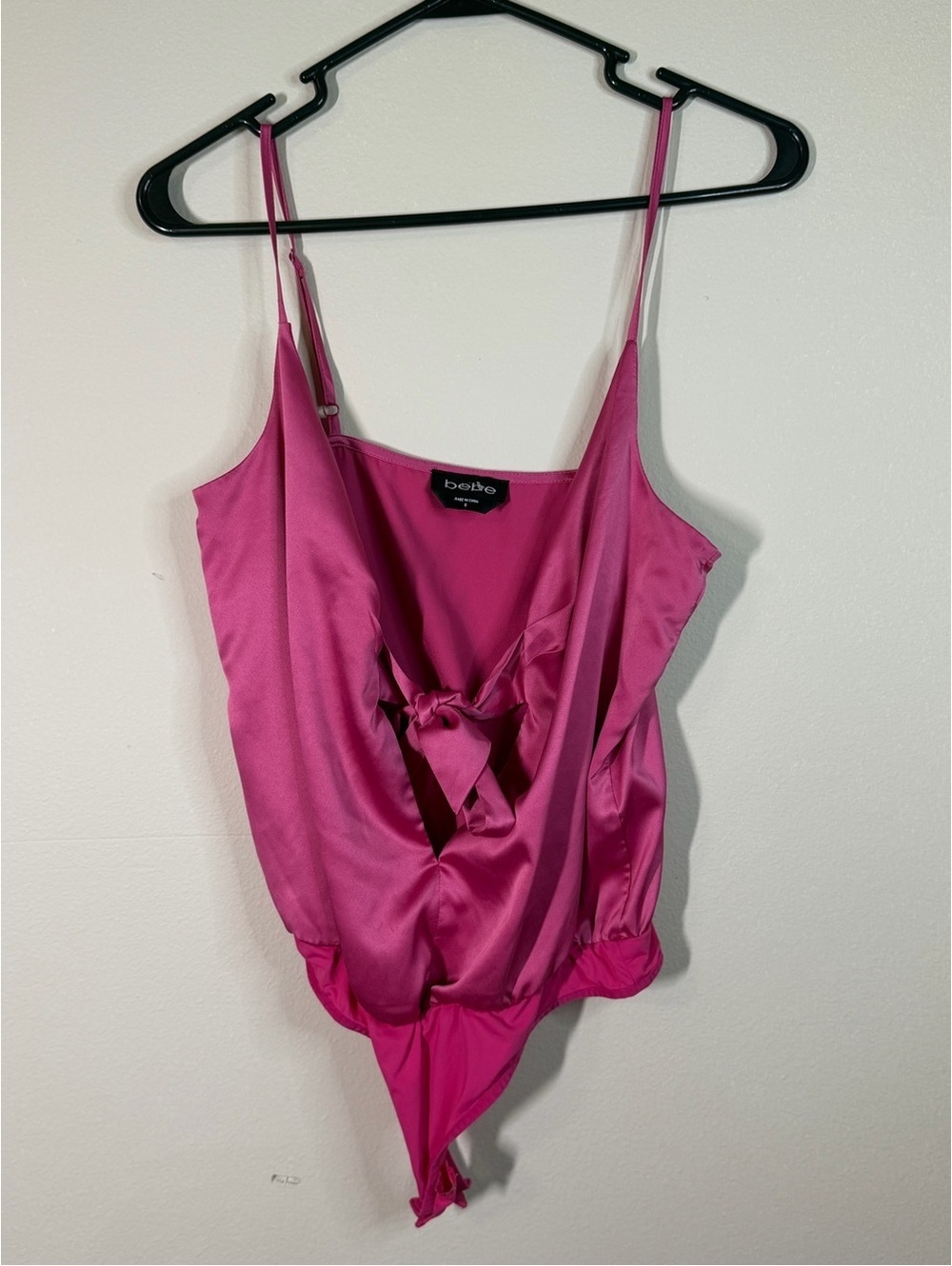 Y2K bebe Hot Pink Satin Tie-Front Bodysuit